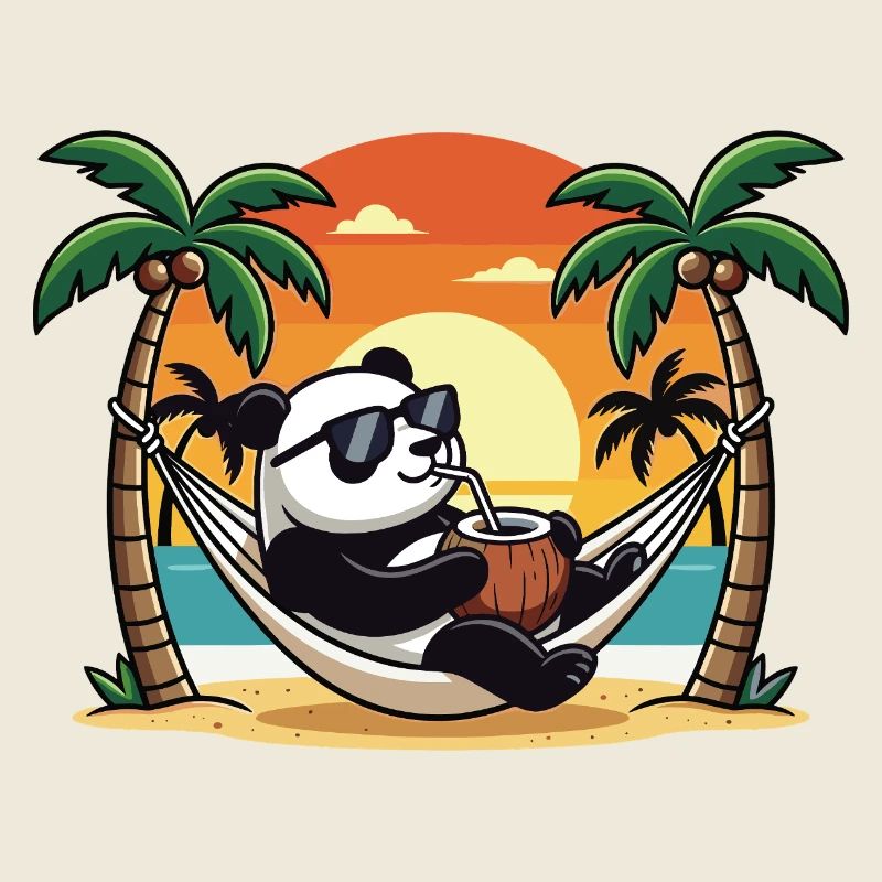 Vacances d’été du panda drôle sur le hamac de la plage