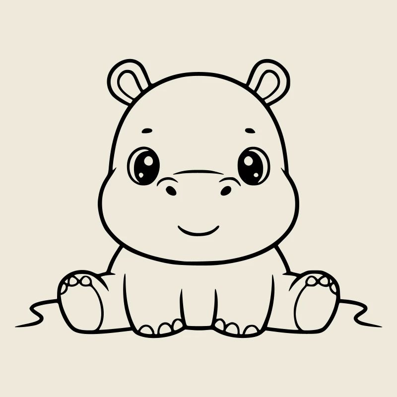 Cute Baby Hippo Comic Outline