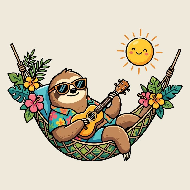 Sloth in hammock makes summer vacation beach
