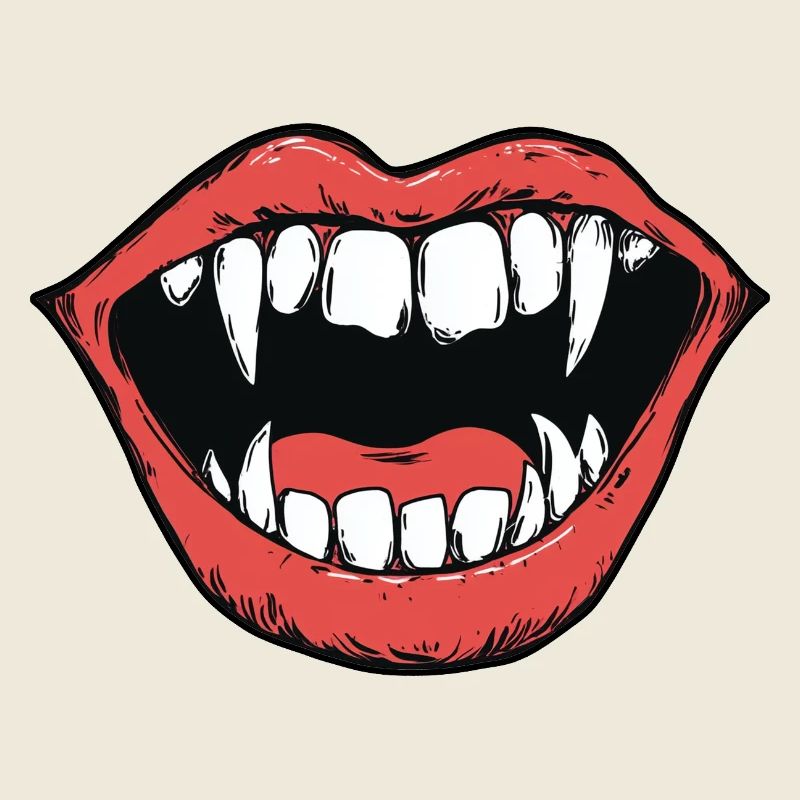 bouche de vampire, dents pointues, morsure