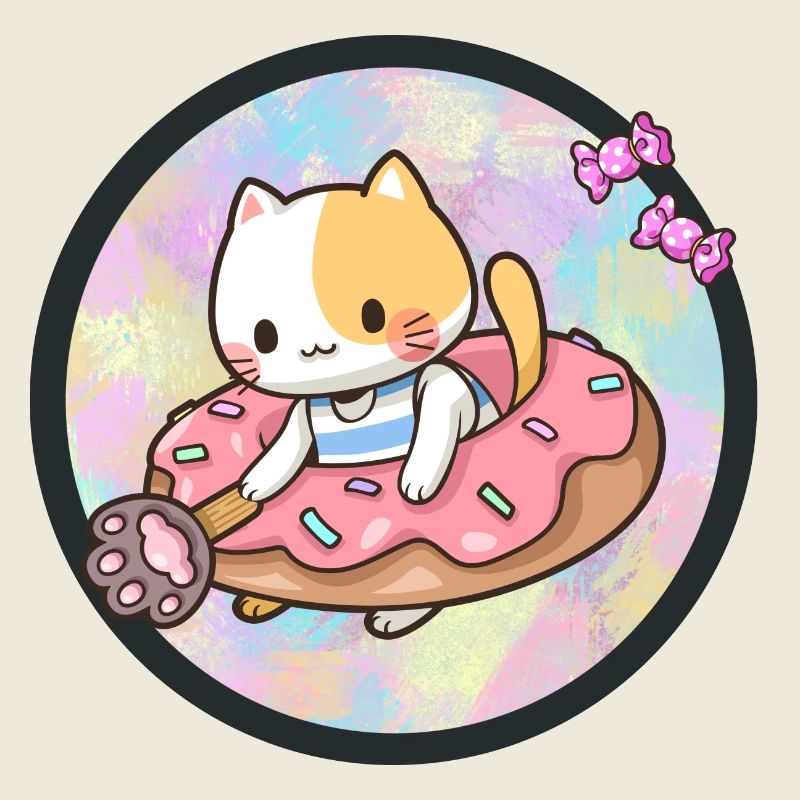 Kawaii chat avec des beignets et des bonbons