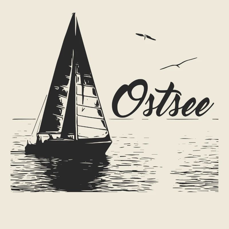 Ostsee Segelboot und 2 Möwen