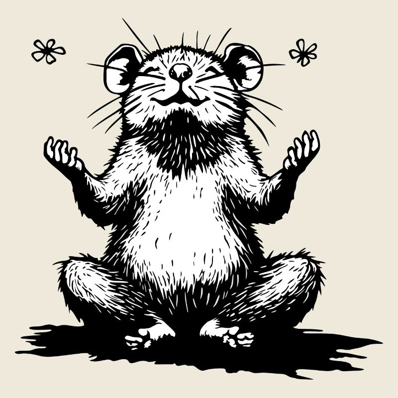 Zenhamster im Sitzen Schwarzweiß