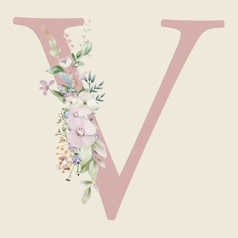 V Monogramm, Floral, personalisierbar
