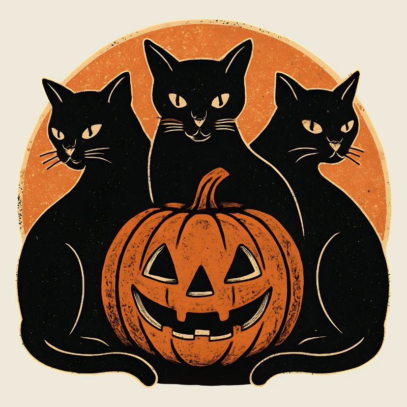 Chats noirs et citrouille Halloween