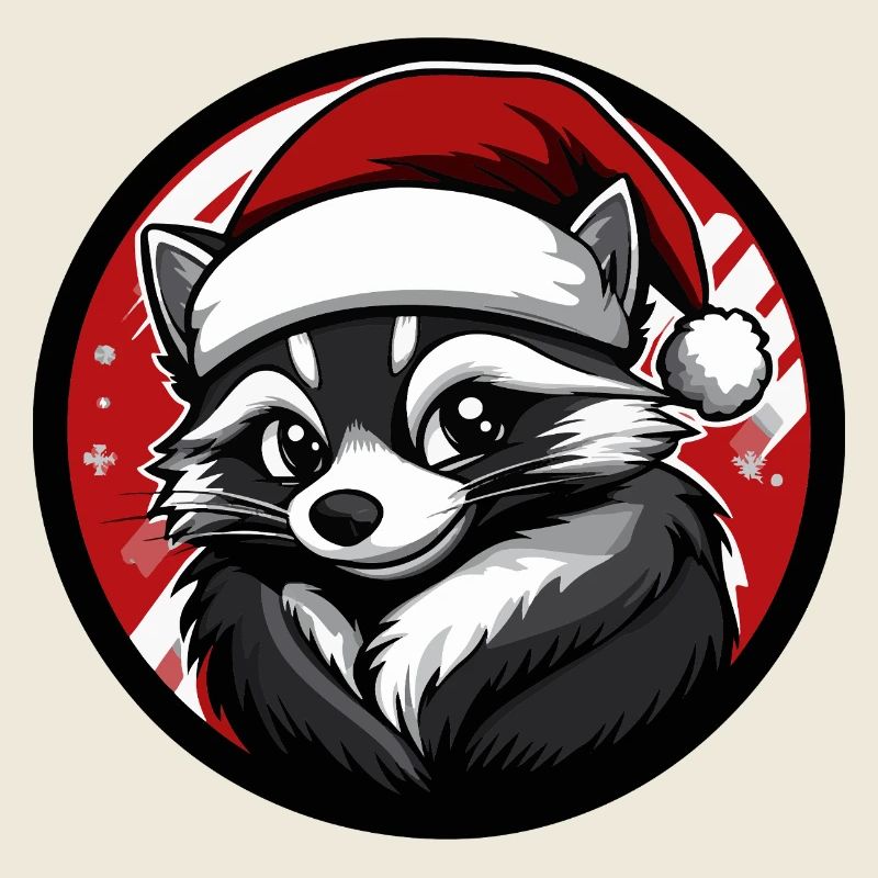 Raccoon in Christmas Santa Hat