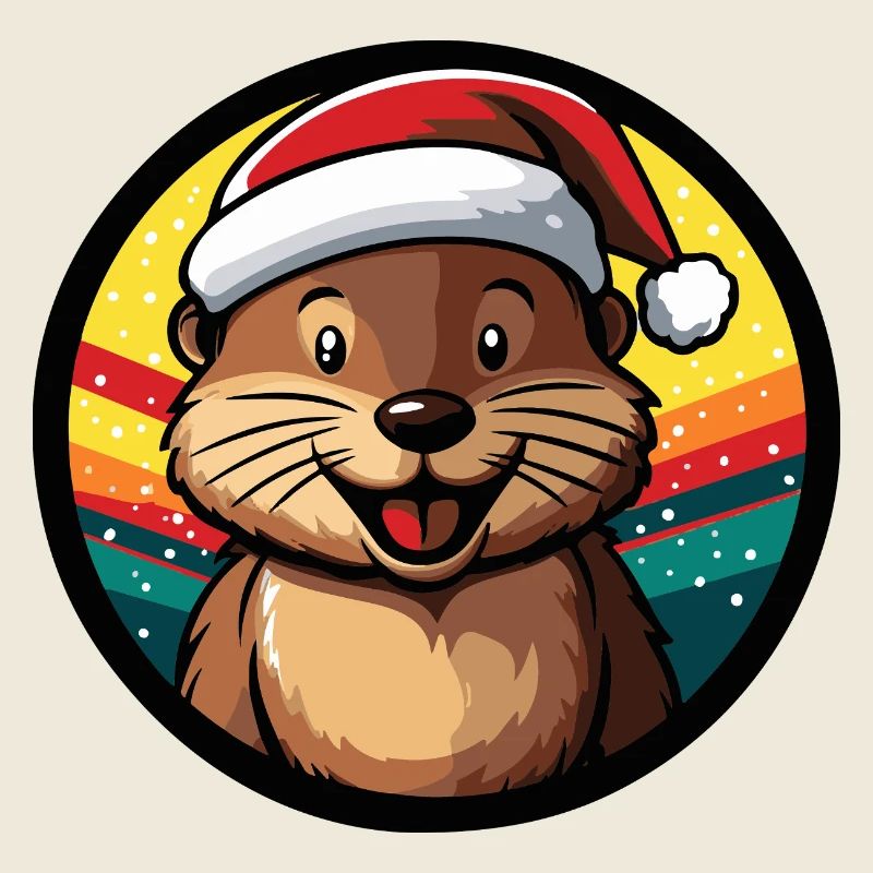 Winter otter in Santa hat
