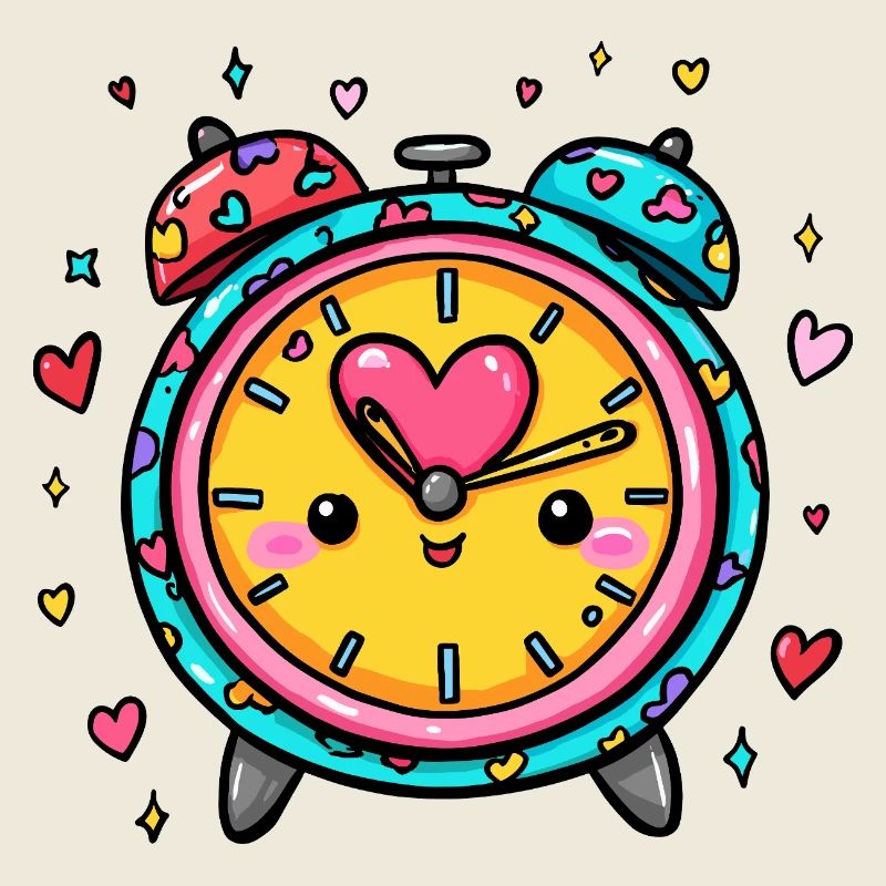 Kawaii Herz Uhr im bunten Stil