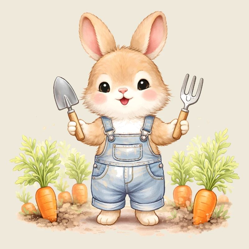 Süßer Hase im Karottenbeet 