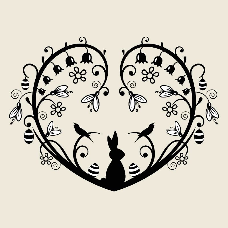 Heart with Easter bunny, snowdrops and easter eggs