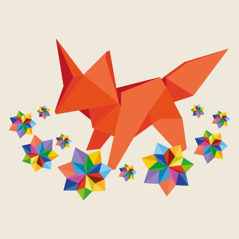 Origami Fox with Flowers