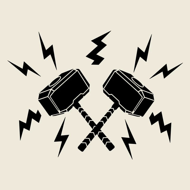 Two hammers of Thor around it lightning