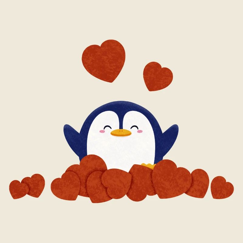 Cute penguin surrounded by heart