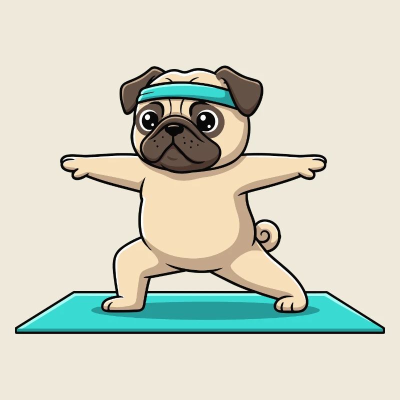 Yoga Pug Dog Doing Warrior Pose Art