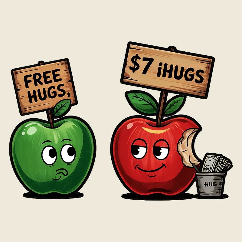 Funny apple motif with Free Hugs gag