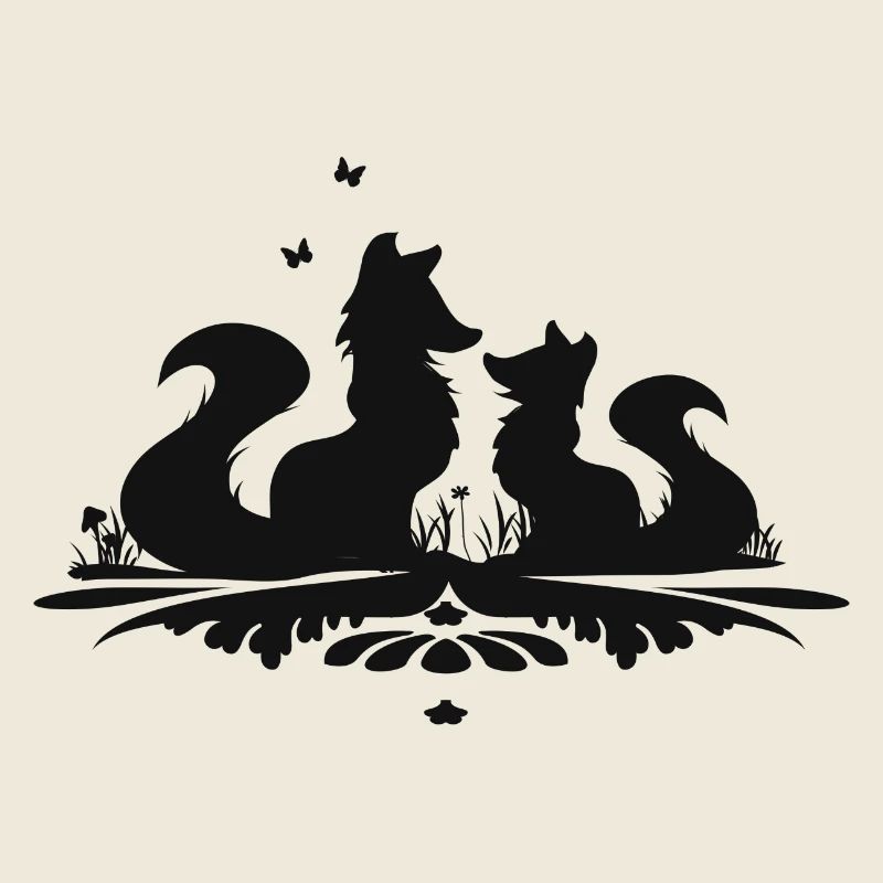 Silhouette de deux renards mignons