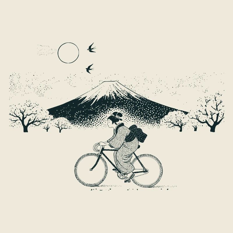 Geisha à vélo sur le mont Fuji