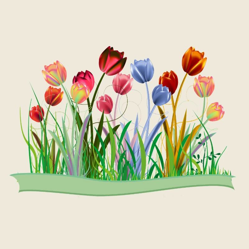 Imaginative colorful tulips on spring meadow