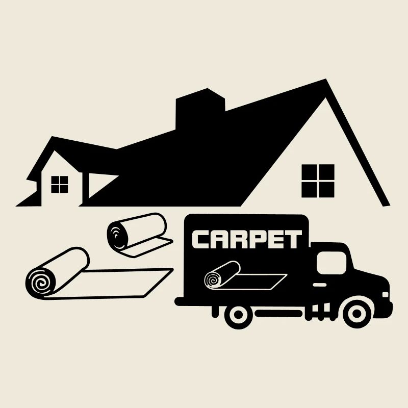 Logo des rouleaux de moquette avec maison et voiture