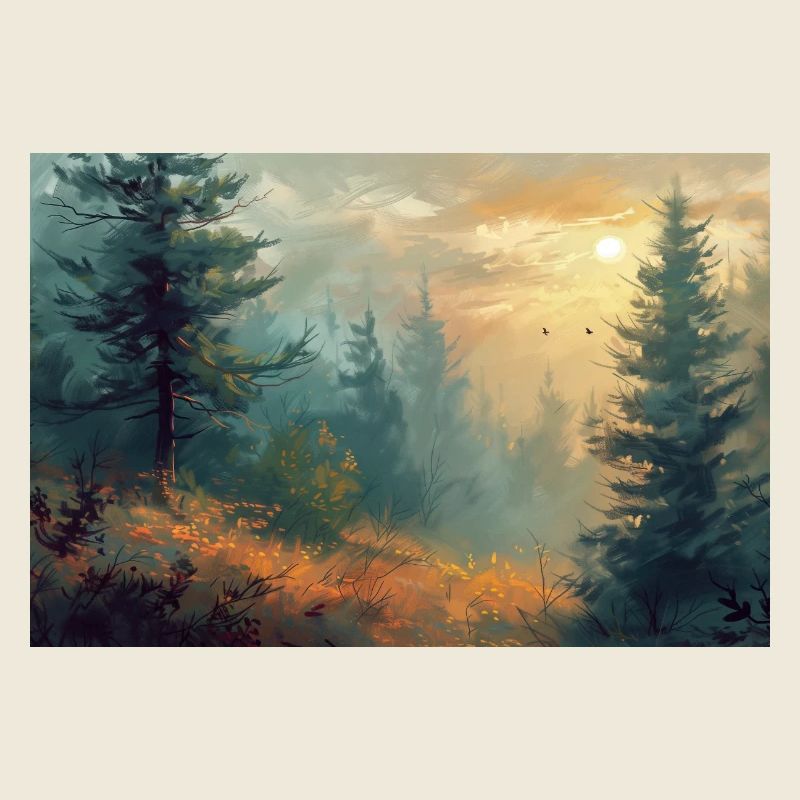 Poster Illustration Paysage de Forêt