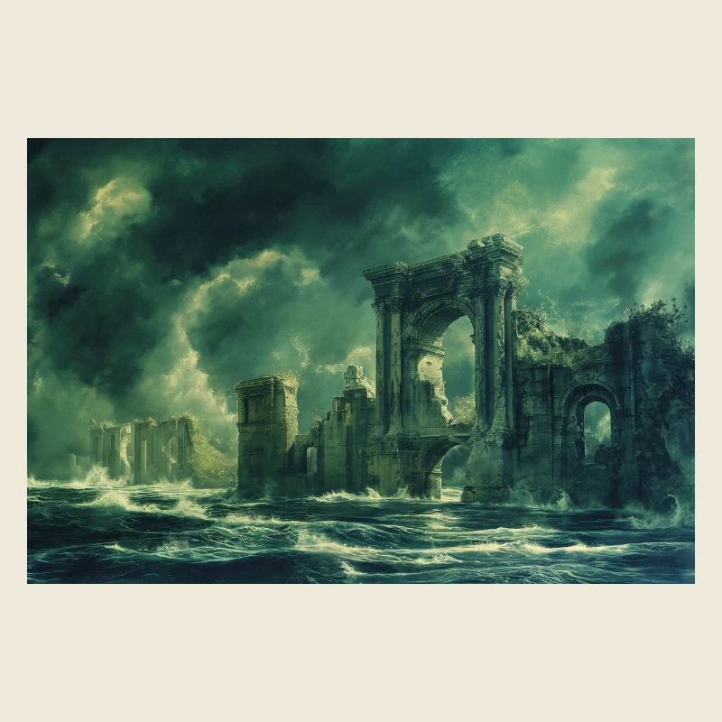 Poster Illustration Paysage en ruine
