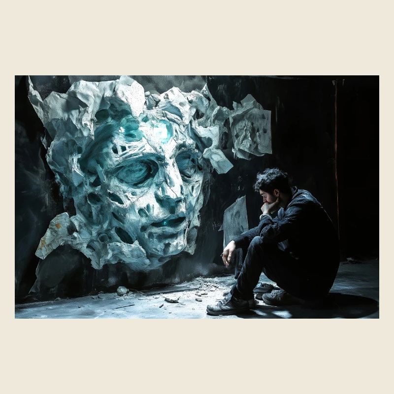 Rock Face and Thoughtful Man