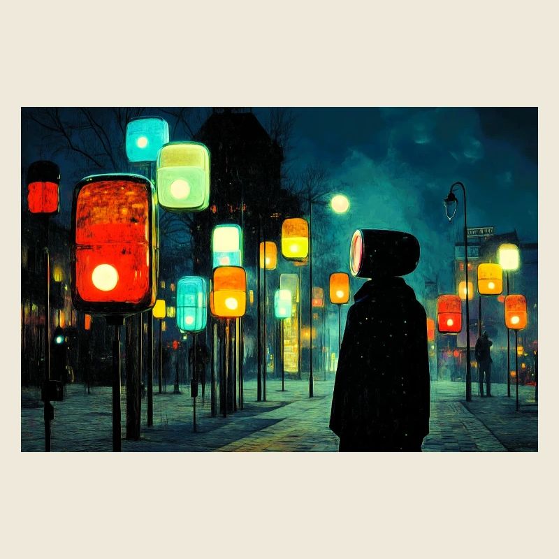 Night lamp path in neon light Ampelmännchen