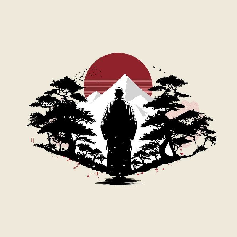 Rote Zen-Berg-Silhouette