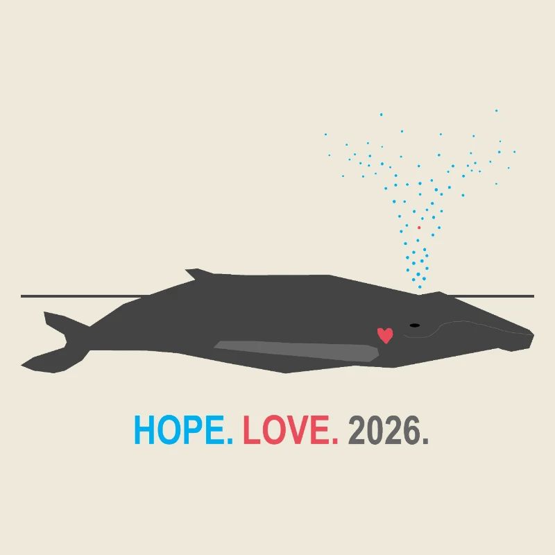 Minimalist Whale HOPE LOVE 2026 | Wal Herz Design