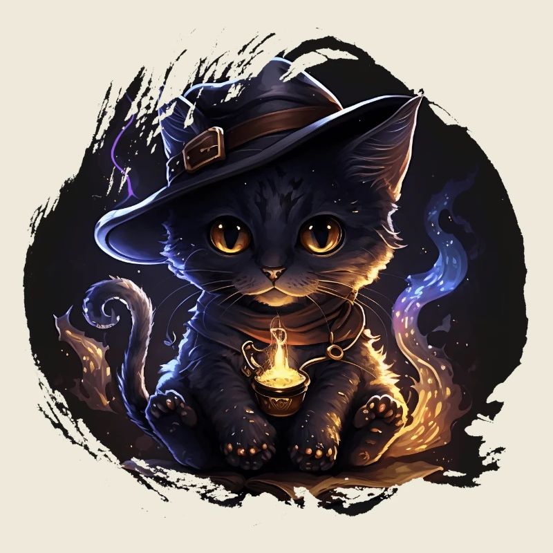 Mystische Hexenkatze mit Zauberhut