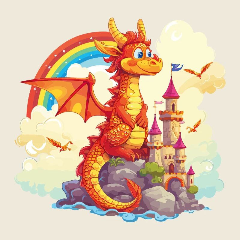 Drache Schloss Regenbogen Süß Niedlich Kindlich