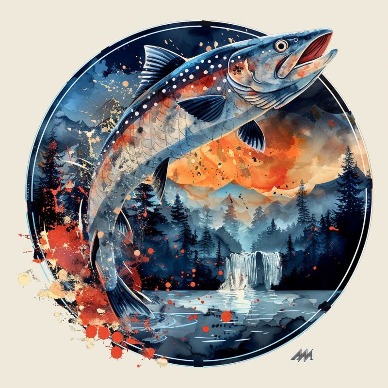 springender Fisch – Anglermotiv – Dynamischer Fang