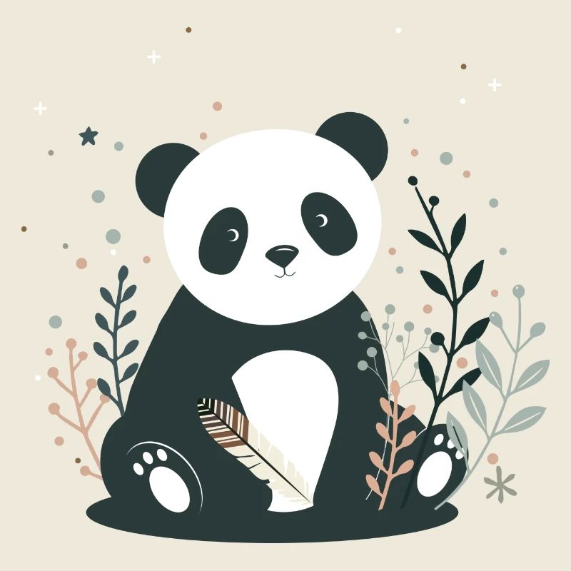 Panda amoureux avec des plantes minimalistes