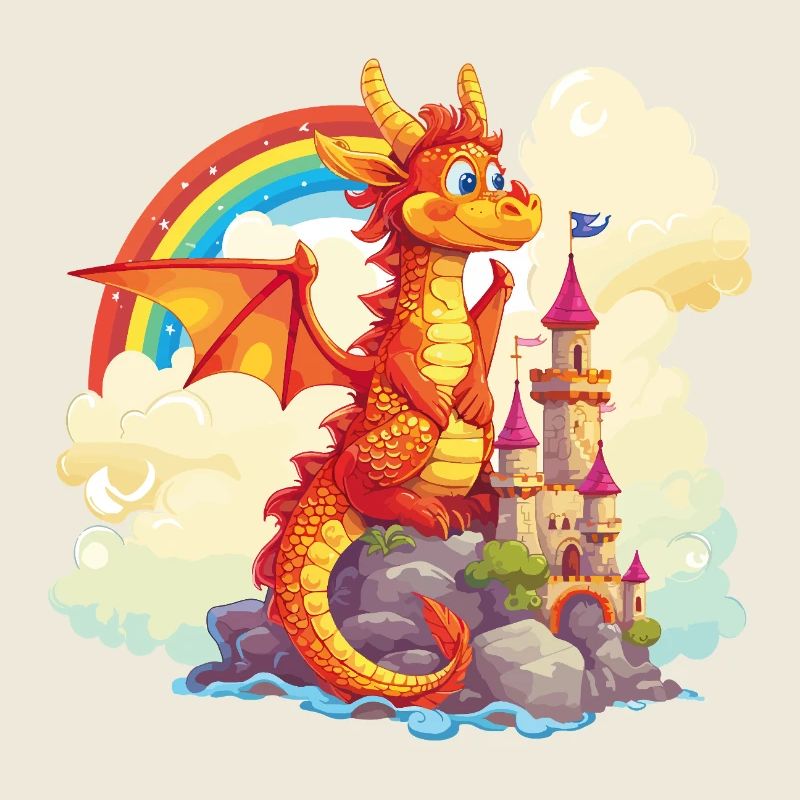 Drache Schloss Regenbogen Süß Niedlich Kindlich