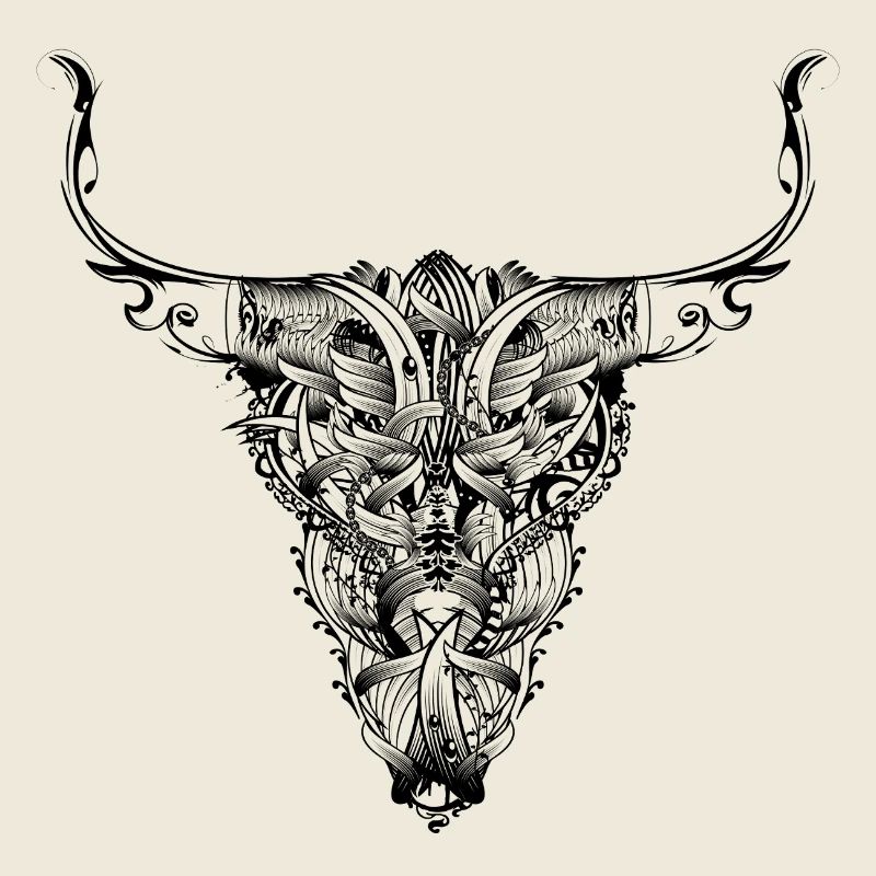 Floral bull skull in mystical tattoo style