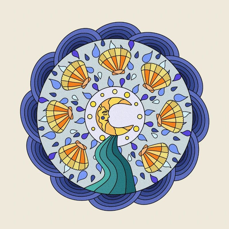 Moon Sun Mandala with Wave Wreath