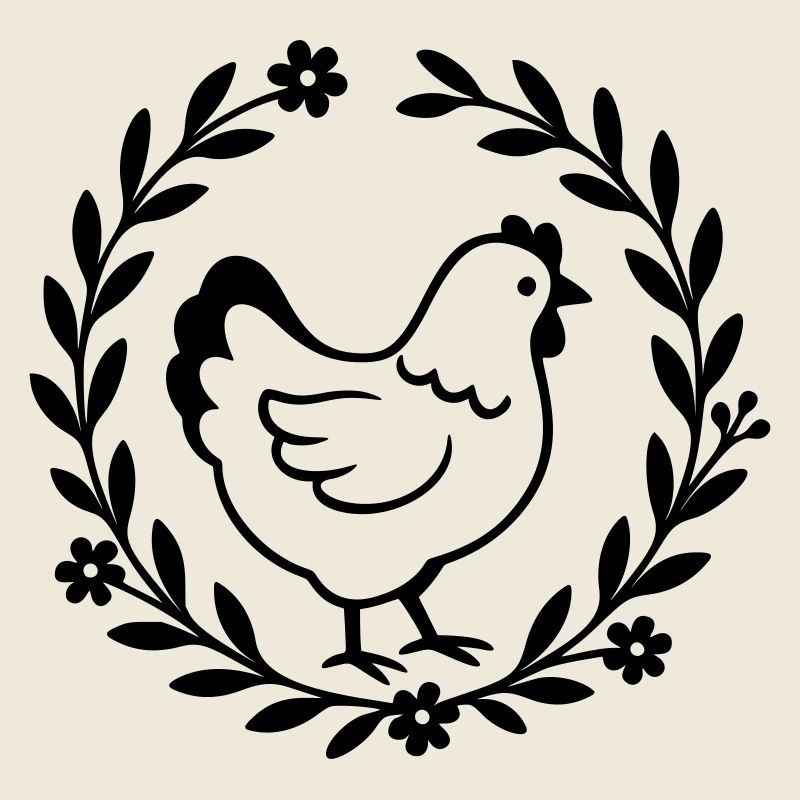 Poulet dans une couronne de fleurs – motif de maison de campagne
