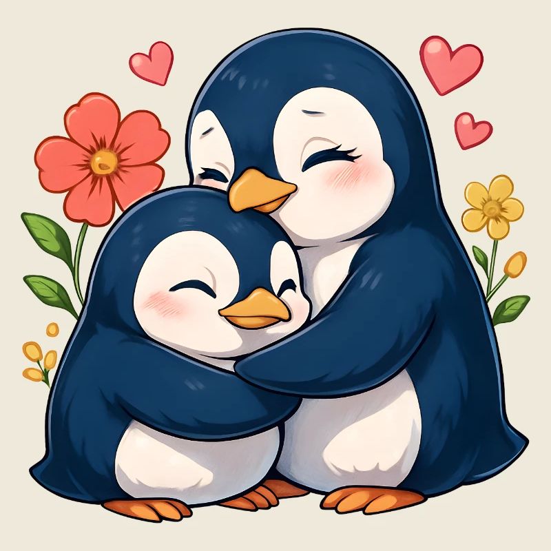 Kuschel-Pinguine im Blumenmeer