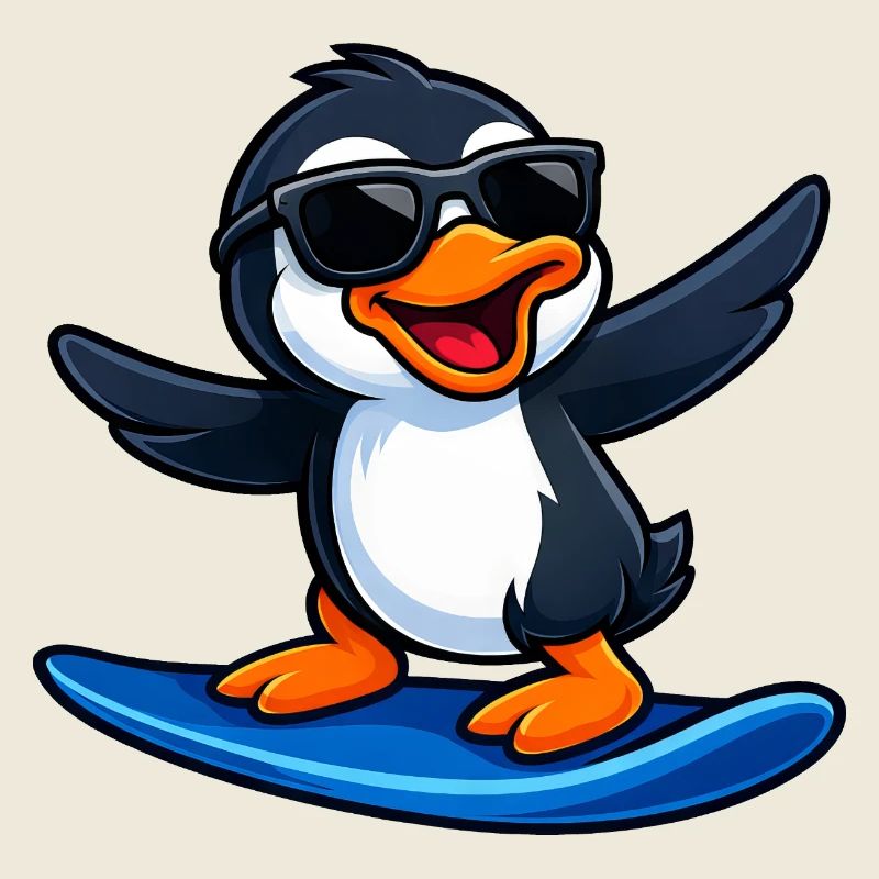 Cool Penguin Surfer Water Sports Summer Sun