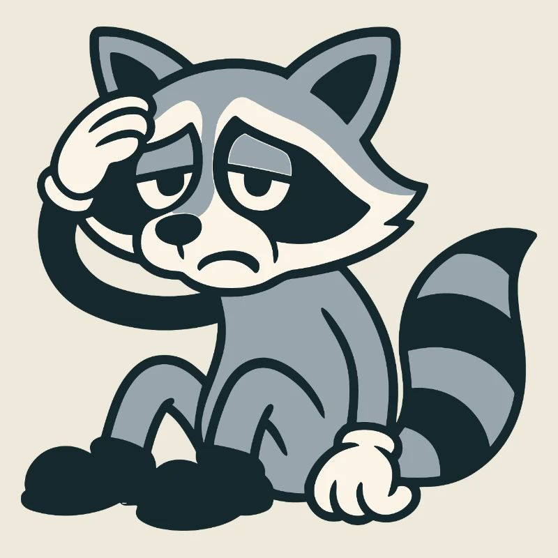 Tired raccoon with headache