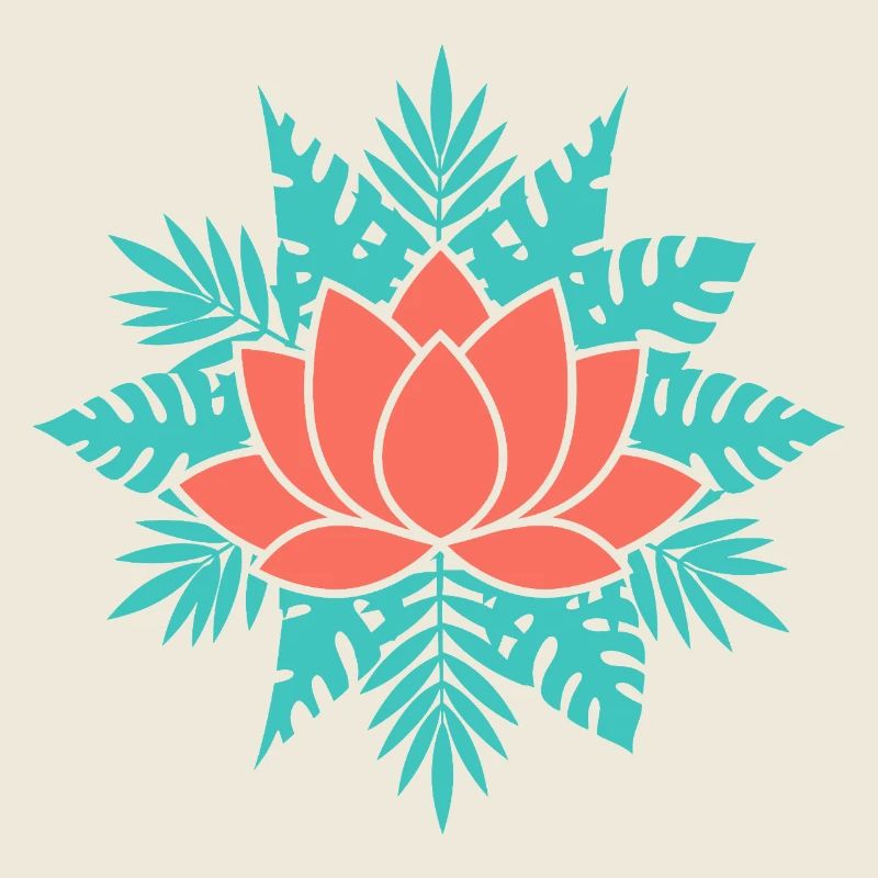 Lotus corail aux feuilles sarcelle
