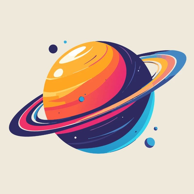 Neon Planet Cosmos Planet with Ring and Moons