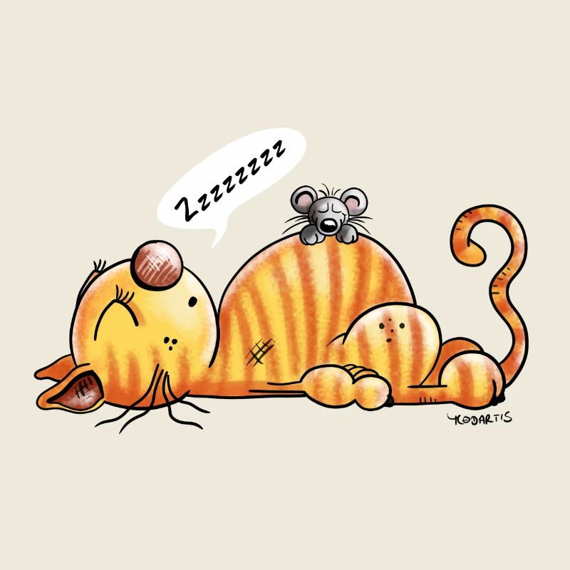 Snoring cat and mouse - Cartoon - Gift - Cute