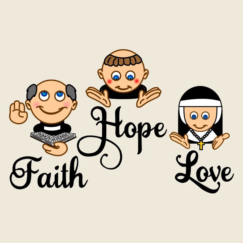 Glaube Hoffnung Liebe mit Nonne, Mönch und Priester