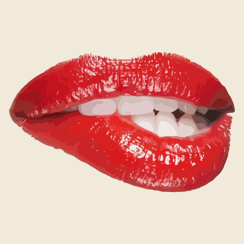 Crimson Lip Bite Pop Art
