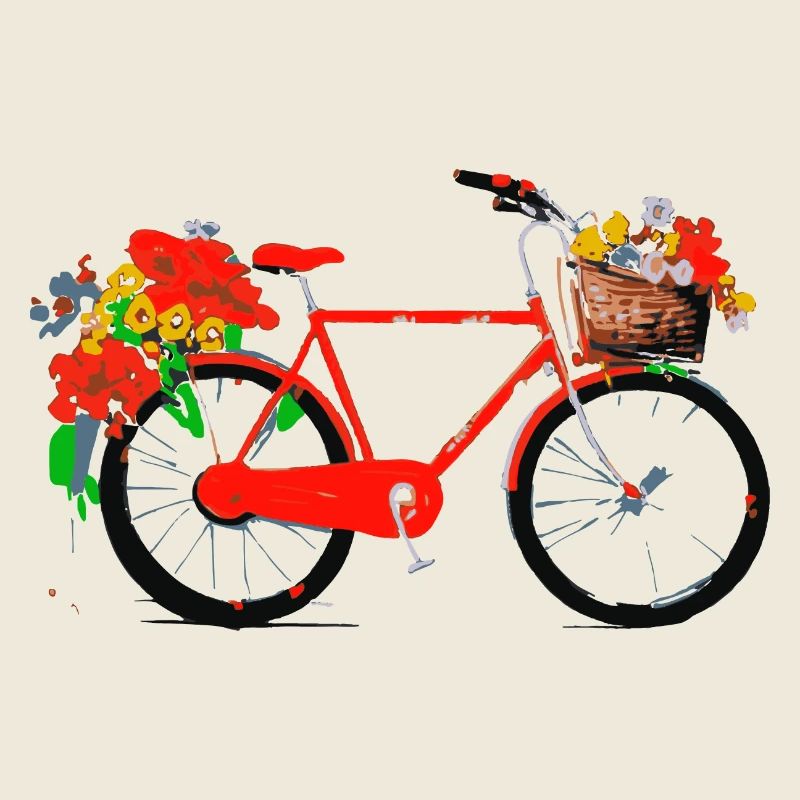 Vélo rouge avec panier de fleurs