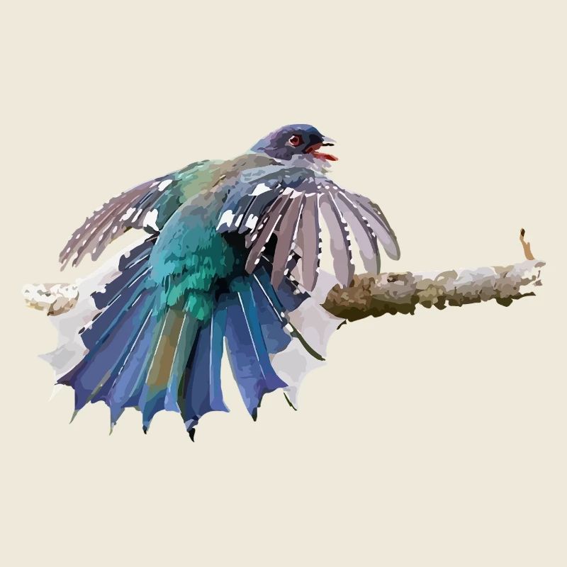 Bunter Vogel im Flug auf Ast