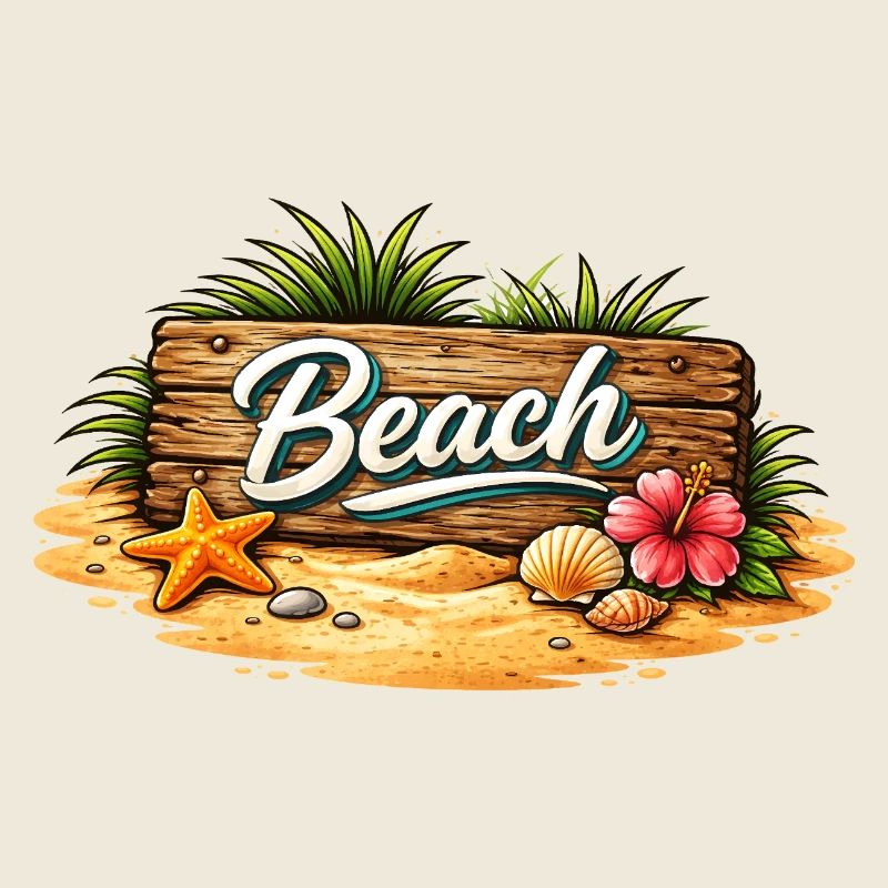 Beach Wooden Sign Beach Illustration