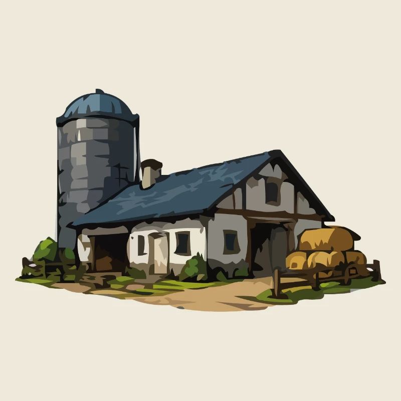 Grange rurale avec silo