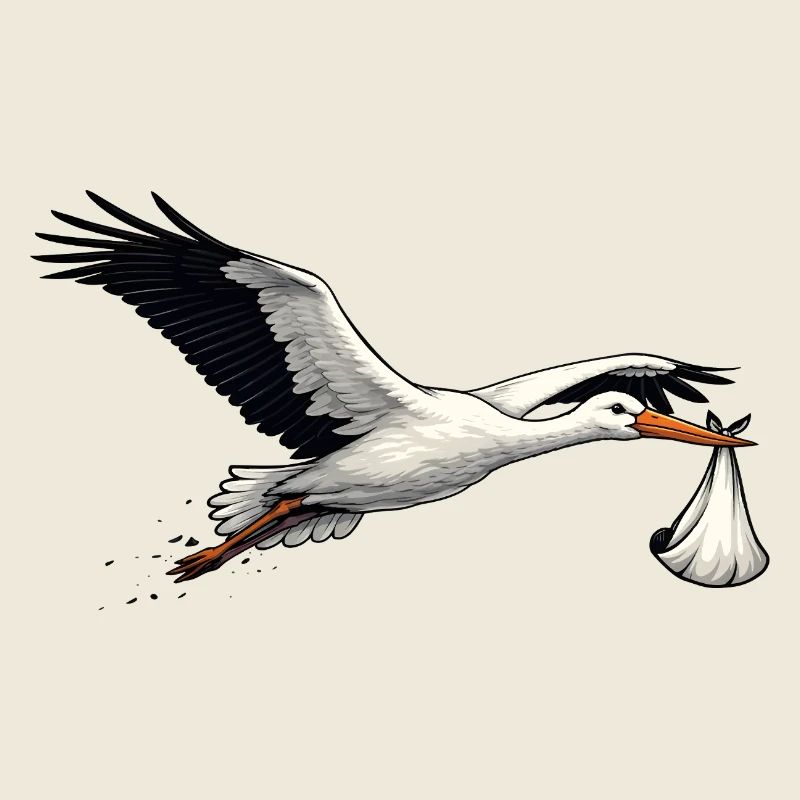 Cigogne avec bébé – symbole de naissance et de famille